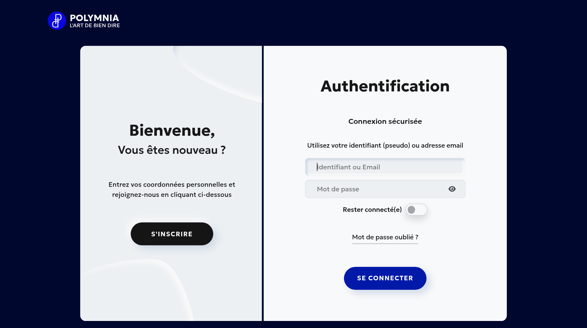 Page de connexion Polymnia avec le formulaire Authentification